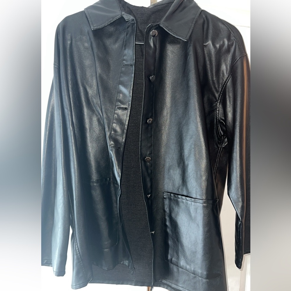 Faux Black Leather Jacket Oversized